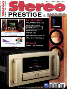 Les enceintes Jean Marie Reynaud Folia dans la revue Stéréo Prestige et Image de décembre 2012 (n°73)