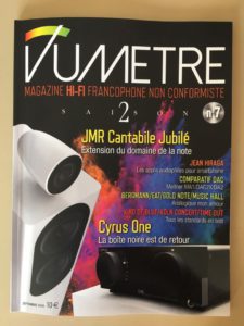Magazine Vumètre n° 7 disponible chez E&M. En couverture, la nouvelle enceinte JMR Cantabile Jubilé, qui arrive dans quelques jours dans notre salle d'écoute
