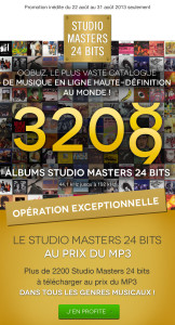 Qobuz, achat de musique en ligne: offre de qualité Studio Master 24 bits au prix du MP3 (jusqu'au 31 août -> prolongation au 7 septembre pour cause de succès)